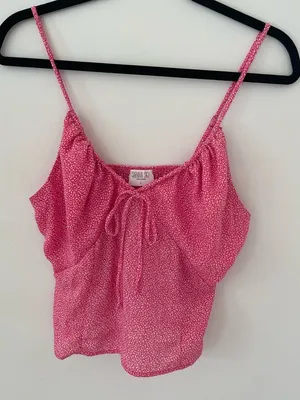 Sienna Sky Pink Spaghetti Strap Tank Top L- Adjustable Drawstring Gathered Neck thumbnail 1