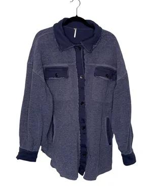 Free People Ruby Jacket Women Large Blue Excellent Fleece Shacket OB1154245 thumbnail 1