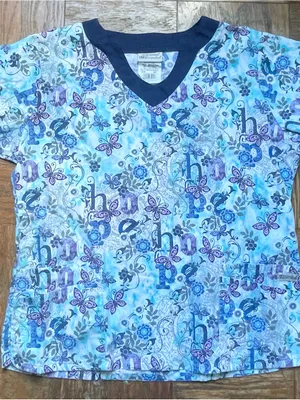 UA Scrubs Butter-Soft Blue Butterfly Hope Scrub Top L ~ Nurse Uniform thumbnail 5