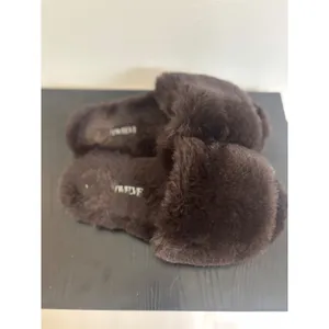 Twelve AM Co. Fuzzy Slippers‎ Open Toe Slip On Slides Brown Size 7 thumbnail 2