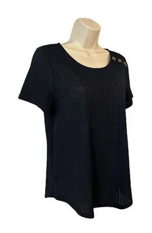 Storybuk Knit Small Ladies Navy Ribbed Short Sleeve Top thumbnail 1