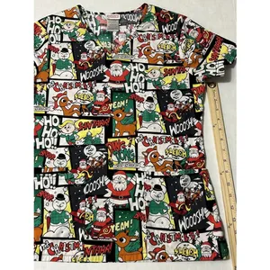 Rudolph Red Nosed Reindeer Christmas Scrub Top Comic Strip Holiday Womens XS thumbnail 3