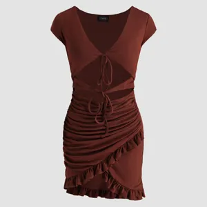 Cider Chocolate Brown Ruched Mini Dress thumbnail 3