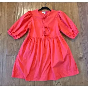 Band of the Free LA red cotton pocket dress puff sleeve tie bust M thumbnail 10