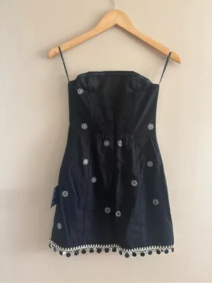 Lulus Carlijn Black Embroidered Paillette Sequin Strapless Mini Dress Size XS thumbnail 6