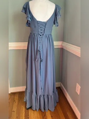 Ruffled Sleeve Maxi Dress in Dusty Blue size 10 thumbnail 3