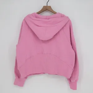 Pink Quarter Zip Hoodie Sweatshirt Thumbholes Kangaroo Pocket Large thumbnail 5