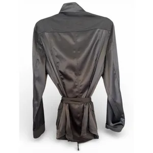White House Black Market‎ Womens Black Satin Belted Utility Safari Jacket Zip Up thumbnail 4