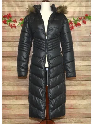 Gallery New York Womens L Long Maxi Puffer Coat Black Faux Fur Hood Quilted thumbnail 11