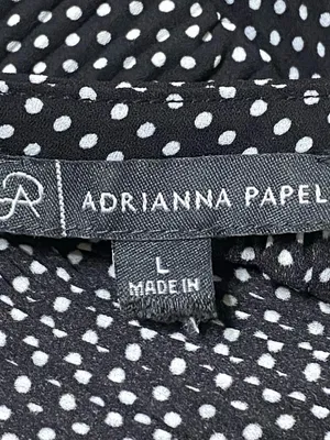 Adrianna Papell Black Polka Dot Tie Neck Pleated Blouse Retro Style Size Large thumbnail 4