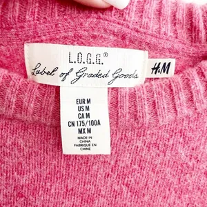 NEW H&M WOOL Sweater Medium Crew Neck Long Sleeve Ribbed Hem bubble gum pink thumbnail 4