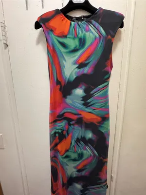 Zara Vibrant Abstract Midi Mesh Dress Multicolor thumbnail 8
