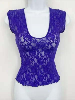 American Vintage Vintage Y2K Purple Lace Sheer Shirt Size Small V Neck Whimsical Fairycore thumbnail 7