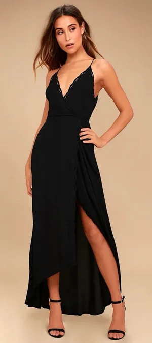 ASTR the Label Isabella Black Lace Wrap Maxi Dress thumbnail 1