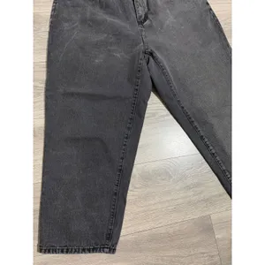 Women Washed Black High Waisted Relaxed Tapered Jeans 36x25 Green Embroidery thumbnail 9