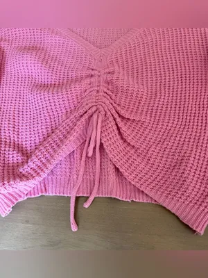 Sincerely Jules Pink Waffle Knit Ruched Drawstring Crop Sweater Y2K Medium thumbnail 3