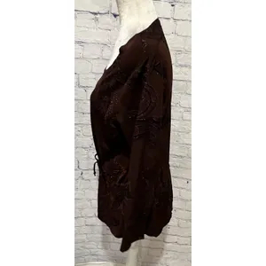 Elementz Brown Tie Waist Long Sleeve Brown Top Textured Stretch Size Large thumbnail 3