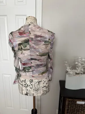 Express Floral Mesh Ruched Body contour Blouse sheer long-sleeved top crop y2k multi color M thumbnail 4