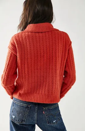 Oversized Red Orange Half Zip Sweater thumbnail 2