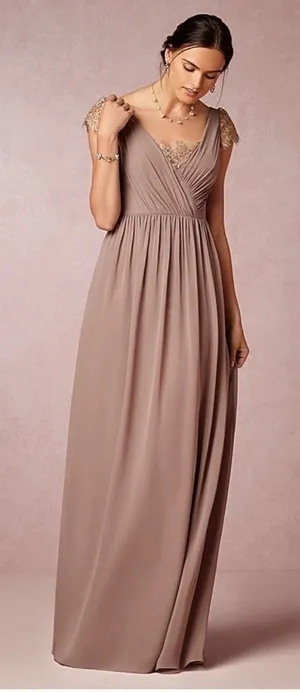 BHLDN Jenny Yoo lace mocha mousse‎ bridesmaid maxi dress size 2 wedding guest thumbnail 1