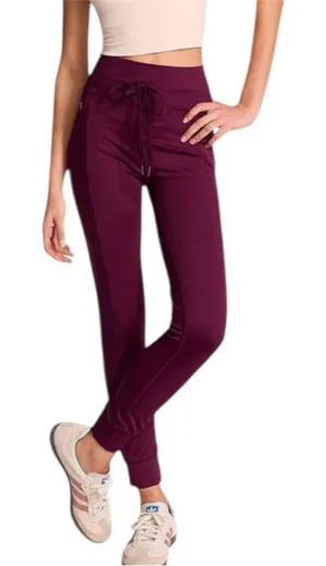 PINK Victoria’s Secret Relay Knit Jogger Pants Burgundy Athletic Lounge Sz Large thumbnail 1