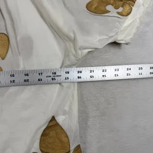 STARK X White Gold Fleur de Lis Metallic Cotton Button Front Blouse Small thumbnail 3