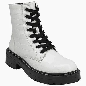 True Craft Women’s White Crocodile Faux Leather Combat Boots thumbnail 2
