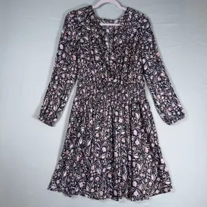 J Crew Dress Size-M Women Mini Dress Navy‎ Purple Smocked Waist Floral Fields thumbnail 2
