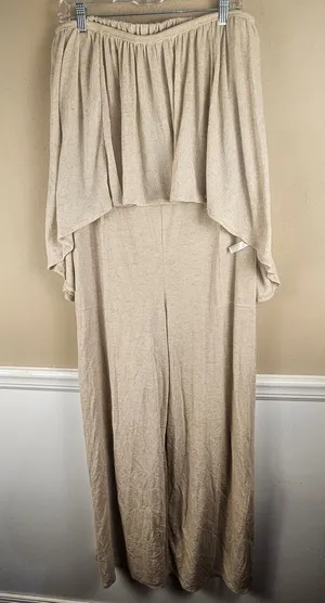 NWT Free People Beach Womens Oatmeal Wide Leg Linen Blend Halter Jumpsuit Large thumbnail 1