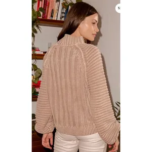 Free People‎ Sweetheart Chunky Knit Mockneck Sweater Sandcastle L thumbnail 9