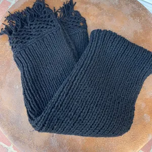 Free People Black handmade crochet shawl poncho with fringe thumbnail 3