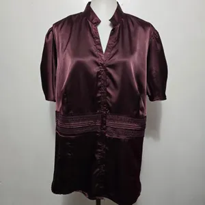 APT 9 Burgundy Satin Lace Detail Short Sleeve Blouse Size 2X Romantic Fairy thumbnail 2