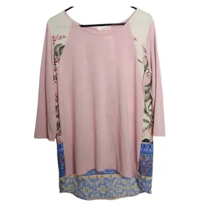 Womens Floral Paisley‎ Tunic Top L 3/4 Sleeve Pink Mixed Media Le Lis Spring NWT thumbnail 3