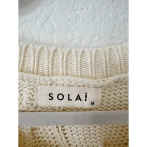 SOLAI Cable Knit Striped Sweater Ivory Black Oversized Coastal Grandmother thumbnail 5