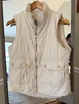 Francesca's Puffer Vest Women's Small Sleeveless Cream Ivory thumbnail 1