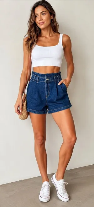 ZARA High Rise Paperbag Denim Shorts Blue Size 8 thumbnail 1