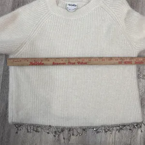 Arula Womens Ivory Fuzzy Ribbed Knit Sweater Rhinestone Fringe Size‎ XL (A) thumbnail 4