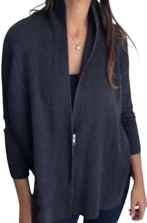 CAbi Cosmic Oversized Rib Knit Cardigan Sweater Sz S Gray Full Zip Casual Cozy thumbnail 1