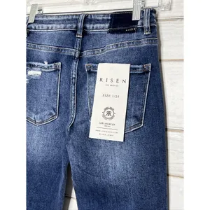 RISEN Cuffed Jeans Dark Wash Blue Straight Leg Stretch Denim Size 1 / 25 thumbnail 4