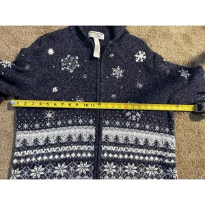 Heirloom Collectibles Sweater Women's 1X Blue Full‎ Zip Christmas Knit Snowflake thumbnail 6
