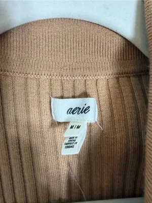 NWT Aerie Gotta Jet! Polo Ribbed Cropped Sweater Tan Medium thumbnail 4