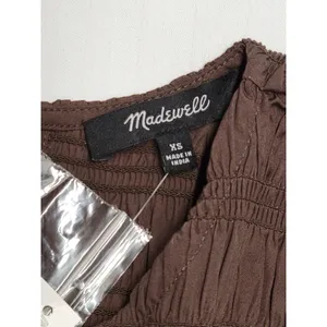 Madewell Brown The Melody Smocked Mini Dress Size XS NWT Cotton Poplin Summer thumbnail 9