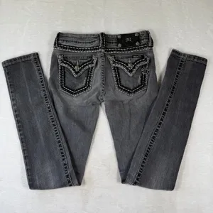 Miss‎ Me Womens Gray Skinny Jeans JP5014SK-3 Low Rise Embellished Size 25 thumbnail 2