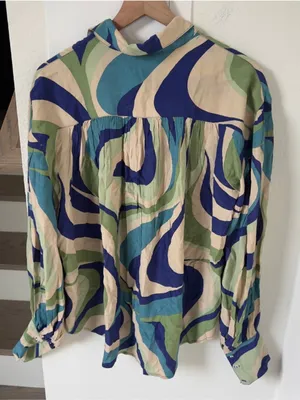 NWT Free People Joy Printed Button Down Shirt in Teal & Blue Combo thumbnail 5