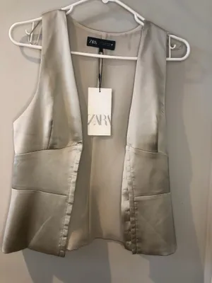 NWT Zara Champagne Satin V Neck Corset Top Peplum Hem. Size Small thumbnail 4
