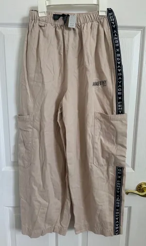 Savage X Fenty‎ Beige Cargo Pants Size S Elastic Waist Logo Tape Casual Lounge thumbnail 1