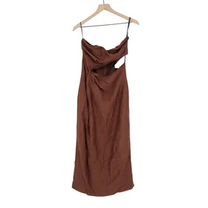 Lulus Sheath Dress Women's Large Brown Cutout Zip Back Slit Spaghetti Strap thumbnail 2