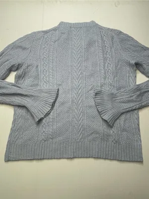 J.Crew Soft Cable Knit Sweater Flared Bell Cuff Women Sz S Light Blue Wool Blend thumbnail 6