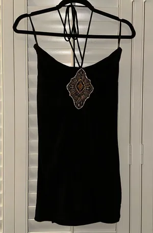 Miss Me Bejeweled Jersey Long Halter Top M thumbnail 1