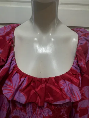 Farm Rio Smocked Floral Ruffle Mini Dress - Pink/Red thumbnail 7
